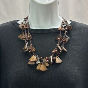 Dark Brown Multi-strand Wood Statement Necklace, Boho, Tribal